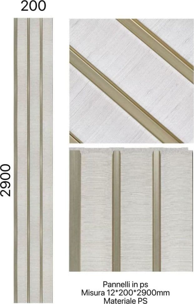 Pannello decorativo 3D bianco e oro 12x200x290 cm rivestimento parete in PS - 2