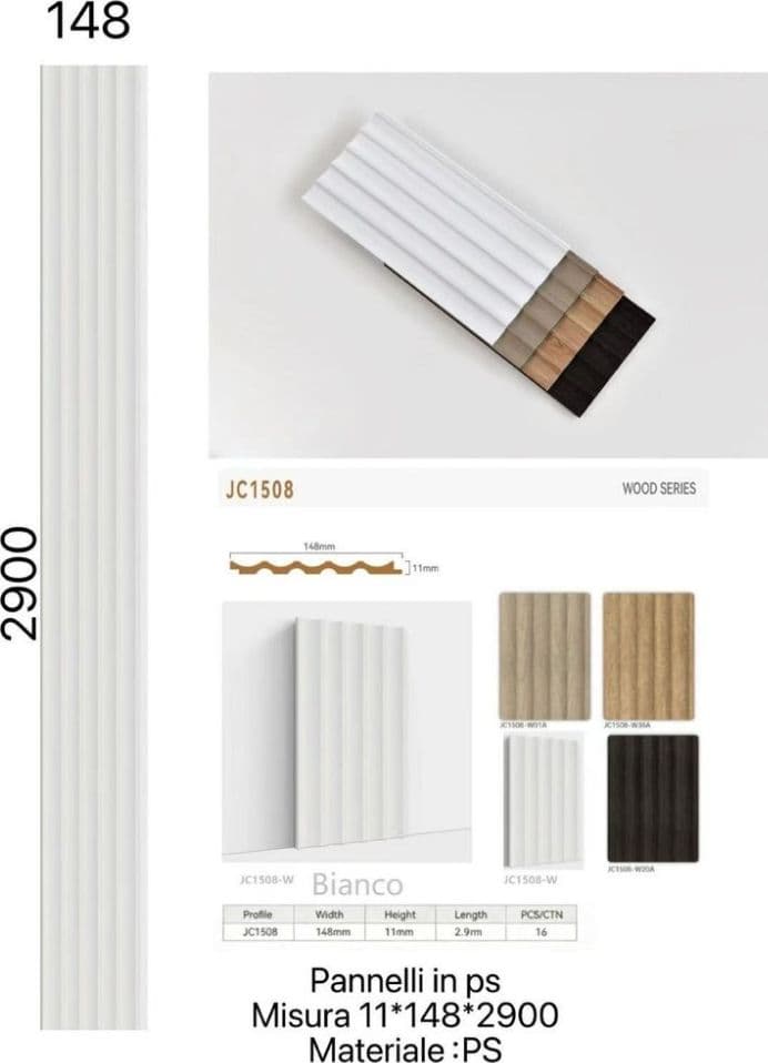 Pannello decorativo 3D bianco 11x148x290 cm effetto ondulato moderno in PS - 2