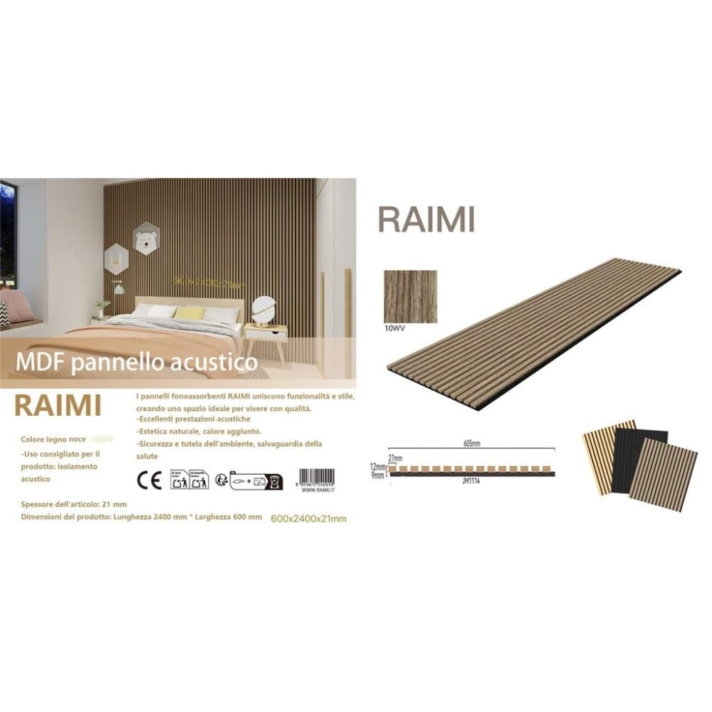 Pannello acustico MDF effetto legno 21x600x2400 mm fonoassorbente a doghe - 2