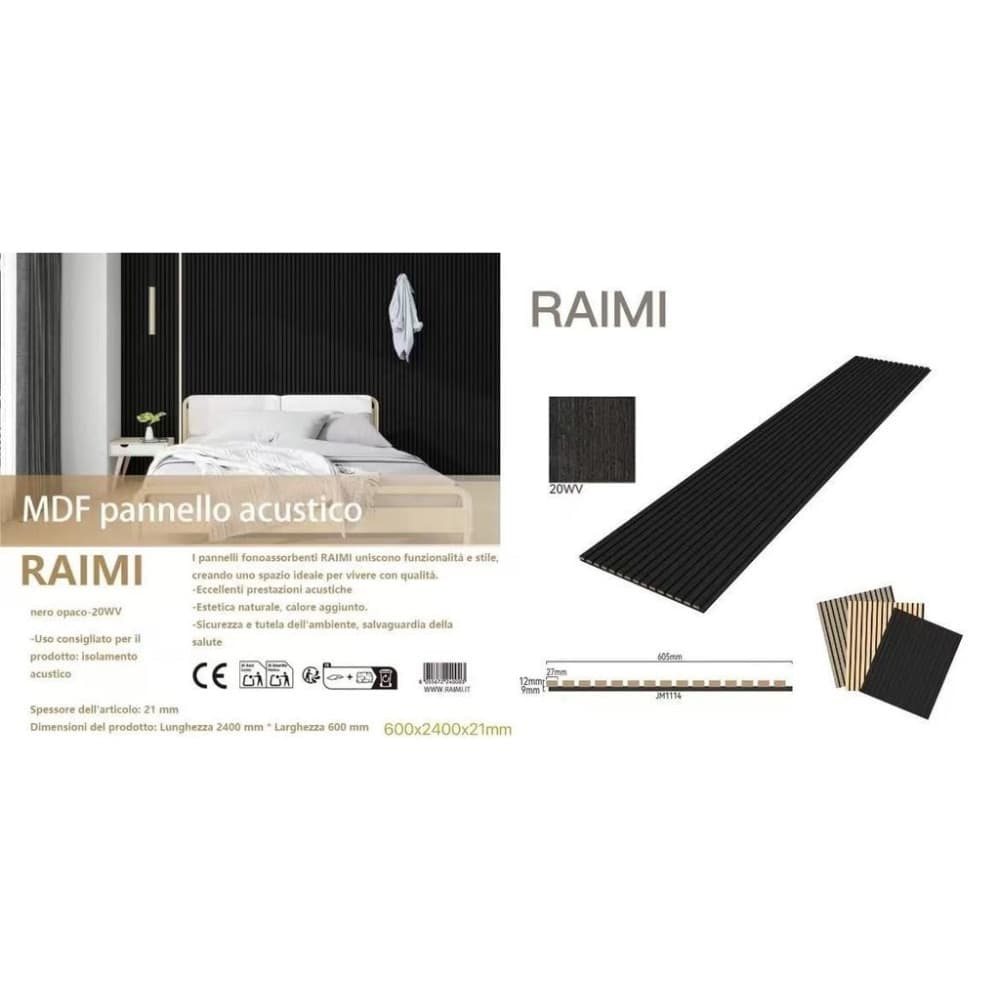 Pannello acustico MDF nero opaco 21x600x2400 mm fonoassorbente a doghe - 2
