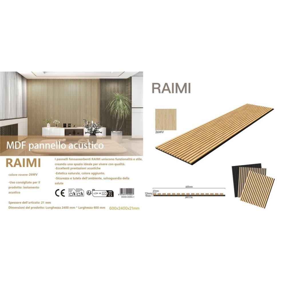 Pannello acustico MDF effetto rovere 21x600x2400 mm fonoassorbente a doghe - 2