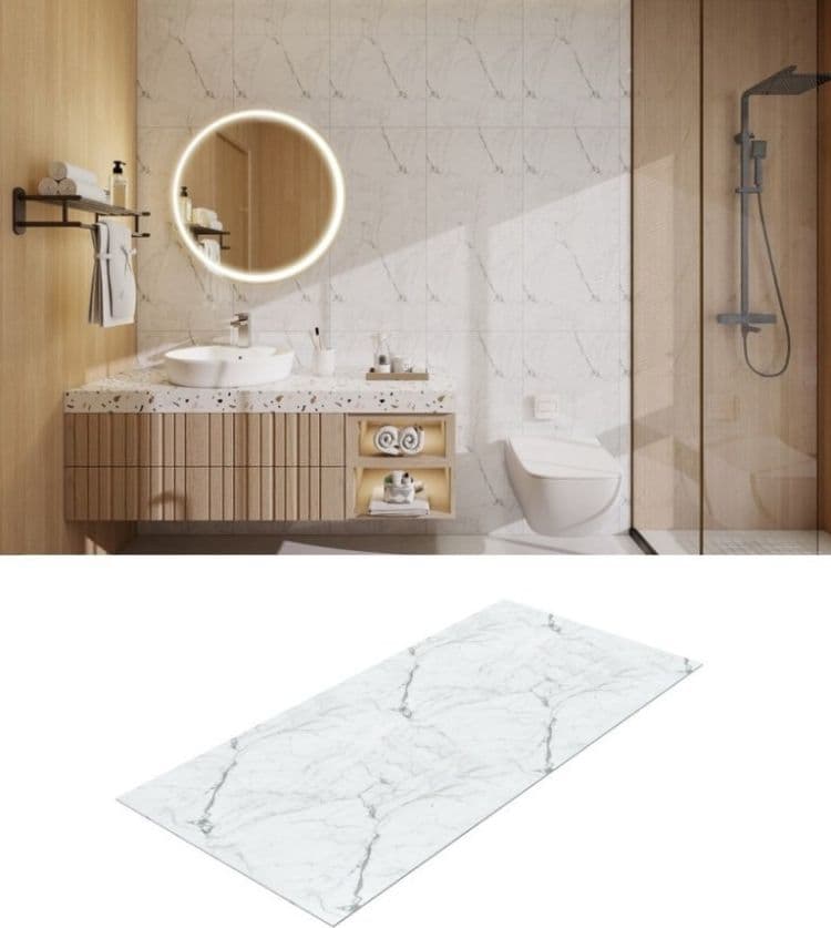 Pannello effetto marmo bianco 900x450 mm rivestimento parete bagno moderno - 2