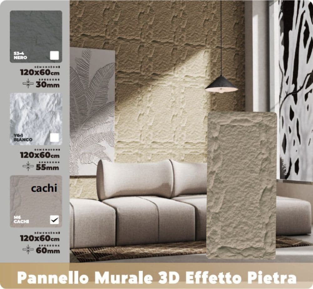 Pannello murale 3D effetto pietra cachi 120x60 cm rivestimento parete - 2