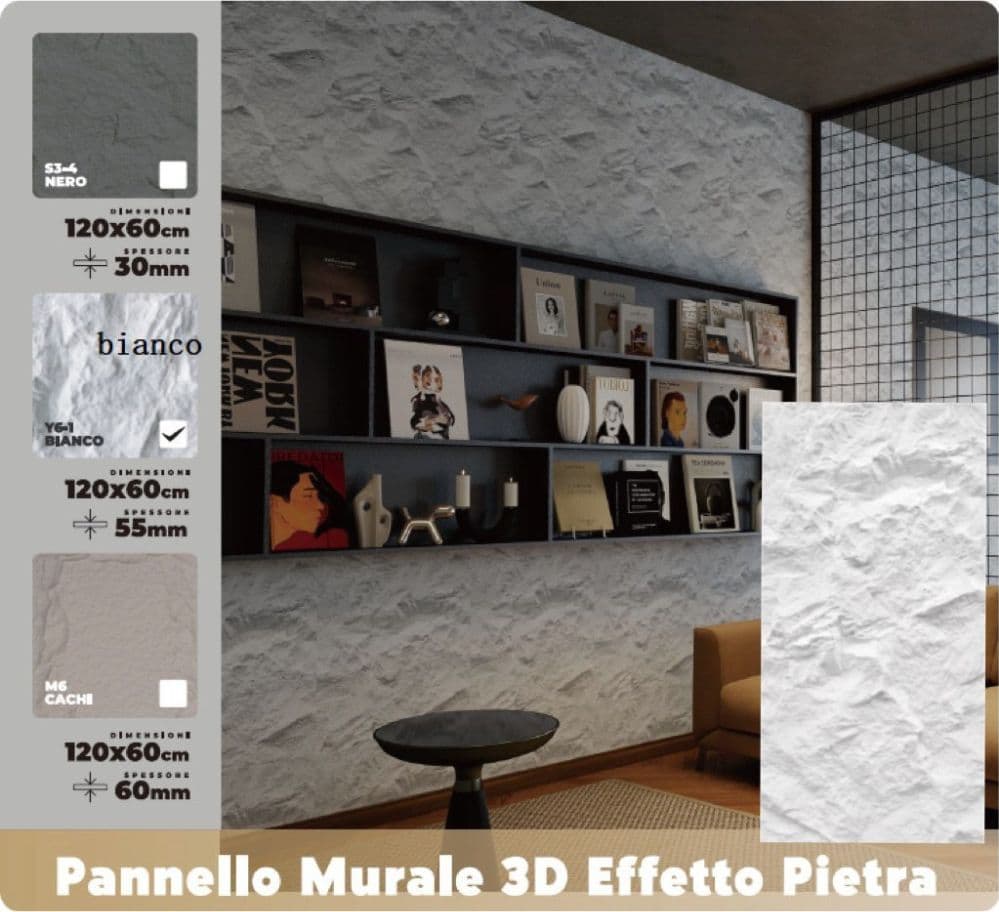 Pannello murale 3D effetto pietra bianco 120x60 cm rivestimento parete - 2