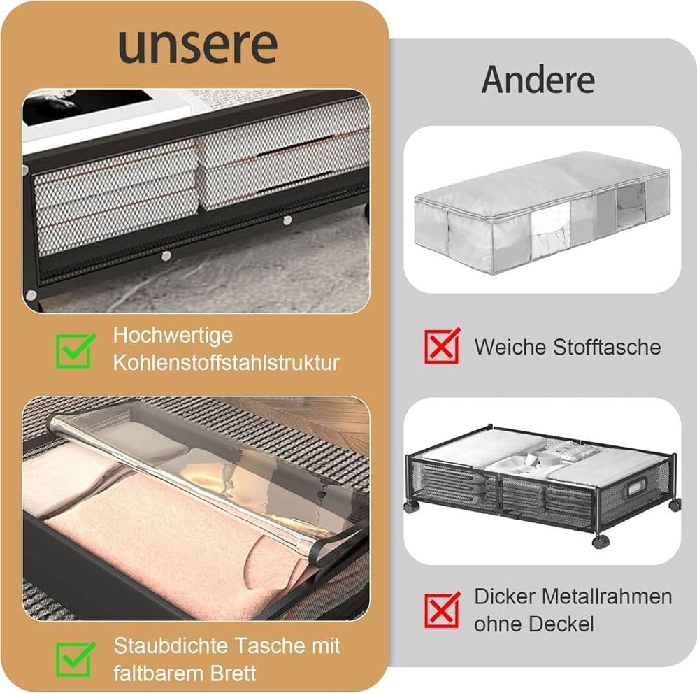 CONTENITORE PORTAOGGETTI SOTTOLETTO IN METALLO CON RUOTE COPERCHIO BIANCHERIA SALVASPAZIO - 3