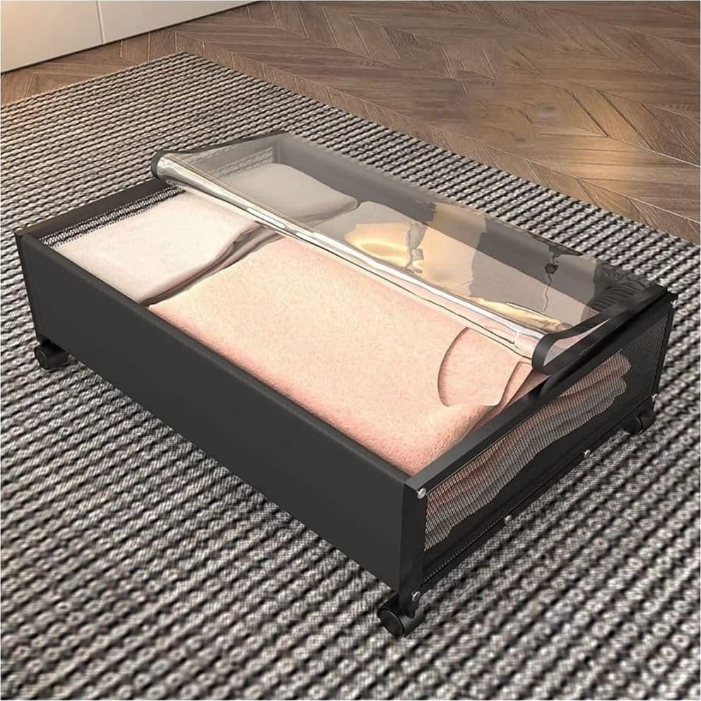 CONTENITORE PORTAOGGETTI SOTTOLETTO IN METALLO CON RUOTE COPERCHIO BIANCHERIA SALVASPAZIO - 5