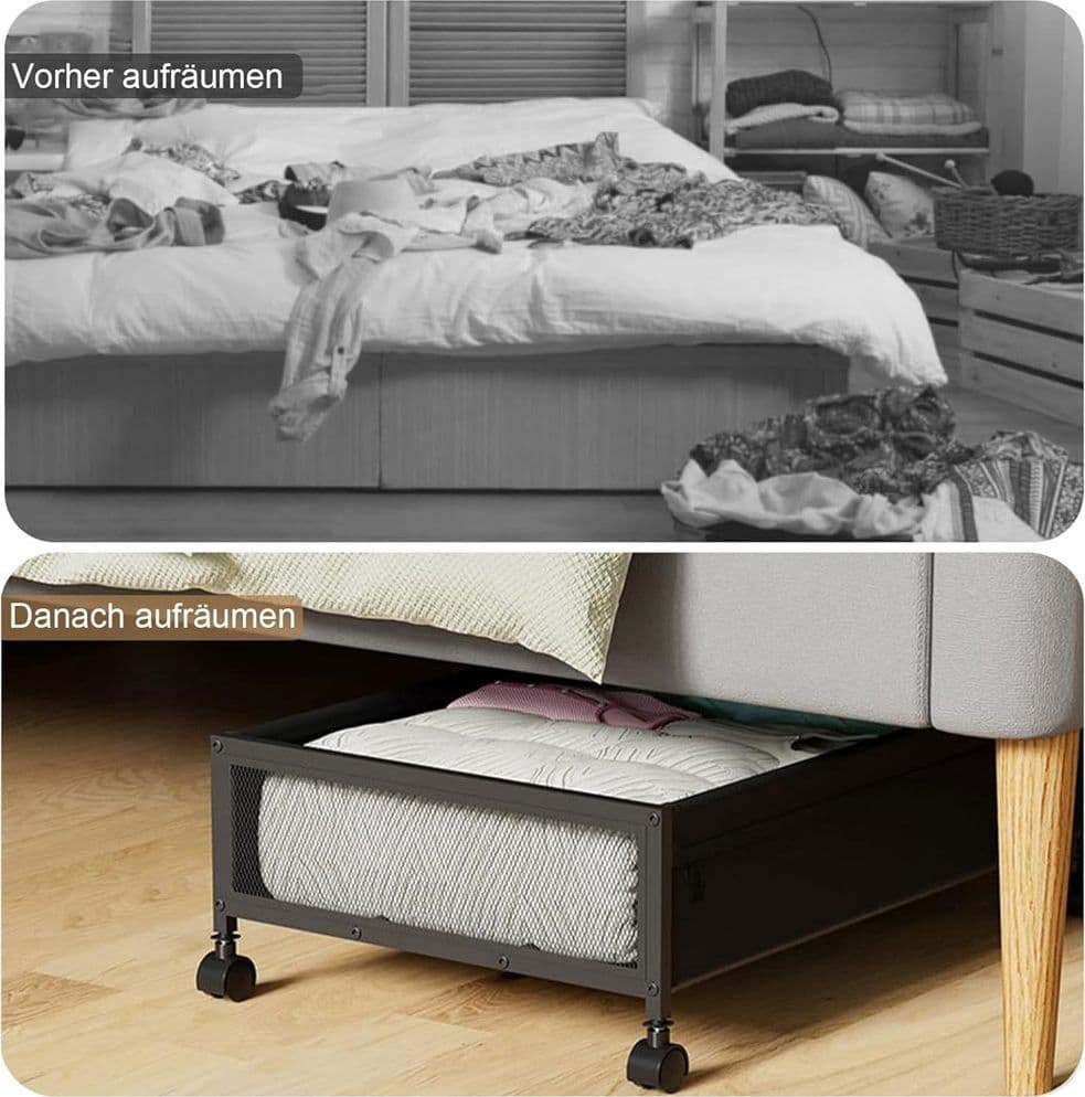 CONTENITORE PORTAOGGETTI SOTTOLETTO IN METALLO CON RUOTE COPERCHIO BIANCHERIA SALVASPAZIO - 6