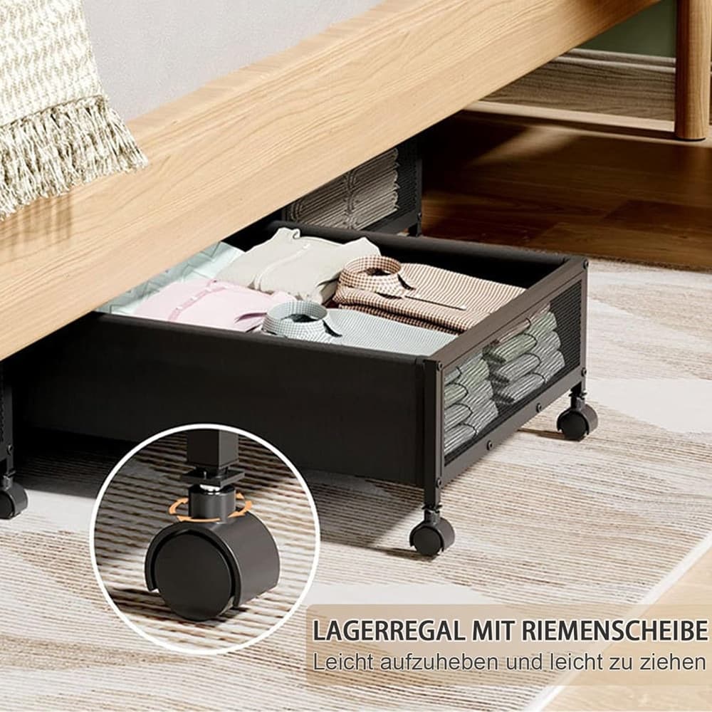 CONTENITORE PORTAOGGETTI SOTTOLETTO IN METALLO CON RUOTE COPERCHIO BIANCHERIA SALVASPAZIO - 7