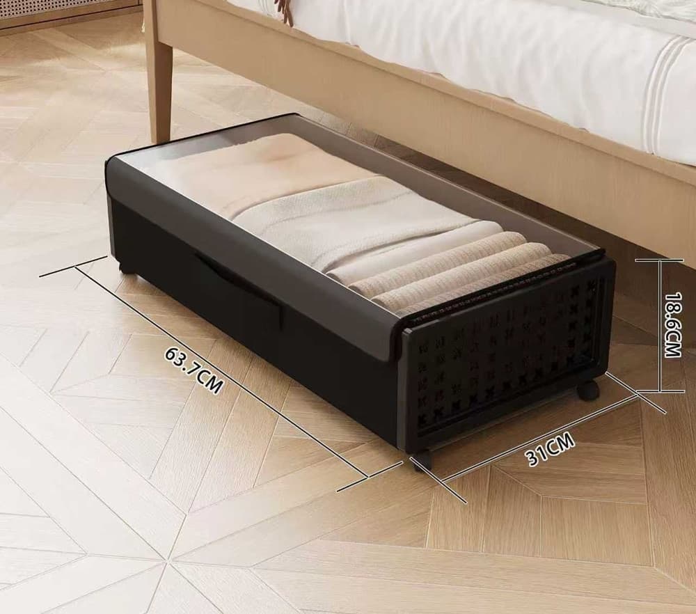 CONTENITORE PORTAOGGETTI SOTTOLETTO IN METALLO CON RUOTE COPERCHIO BIANCHERIA SALVASPAZIO - 8