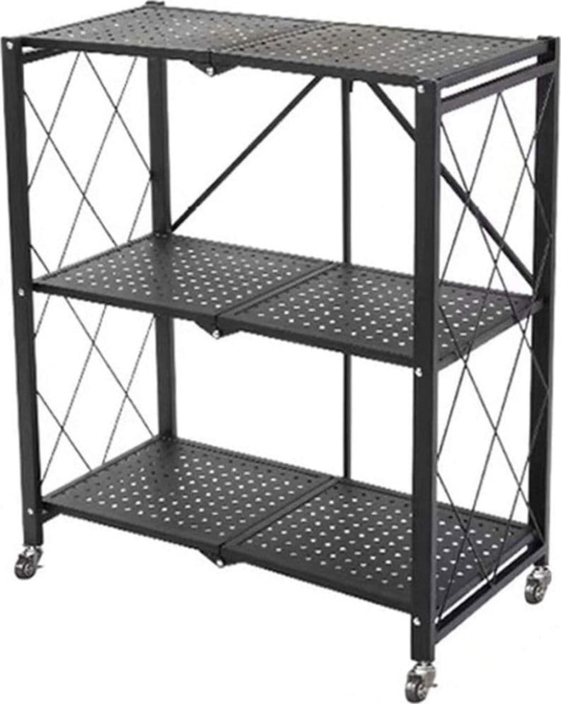 SCAFFALE MULTIUSO LIBRERIA PIEGHEVOLE CON 3 RIPIANI RUOTE IN ACCIAIO VERNICIATO NERO - 3