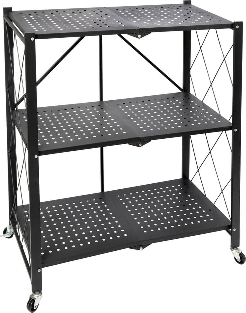 SCAFFALE MULTIUSO LIBRERIA PIEGHEVOLE CON 3 RIPIANI RUOTE IN ACCIAIO VERNICIATO NERO - 5