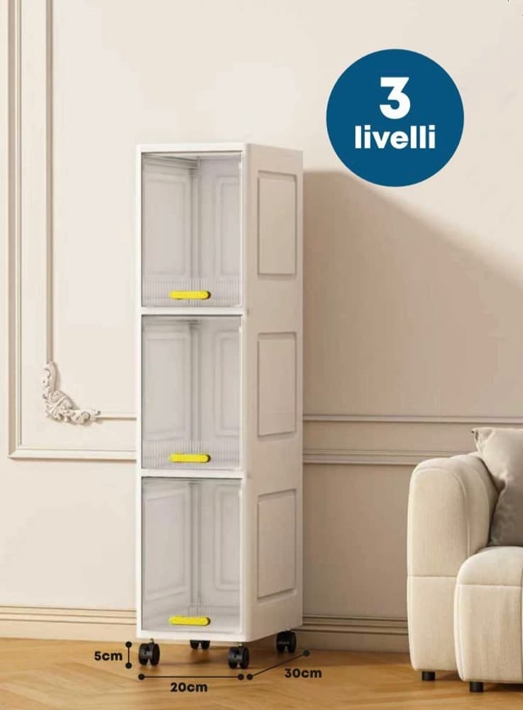 MOBILETTO A 3 LIVELLI CONTENITORE PORTAOGGETTI ORGANIZER A COLONNA STRETTO CON RUOTE - 2