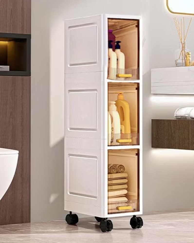 MOBILETTO A 3 LIVELLI CONTENITORE PORTAOGGETTI ORGANIZER A COLONNA STRETTO CON RUOTE - 4