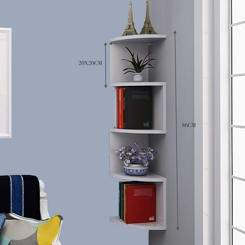 MENSOLA ANGOLARE A PARETE A 5 LIVELLI RADIALE CLASSICA RETTANGOLARE SCAFFALI LIBRERIA - 4