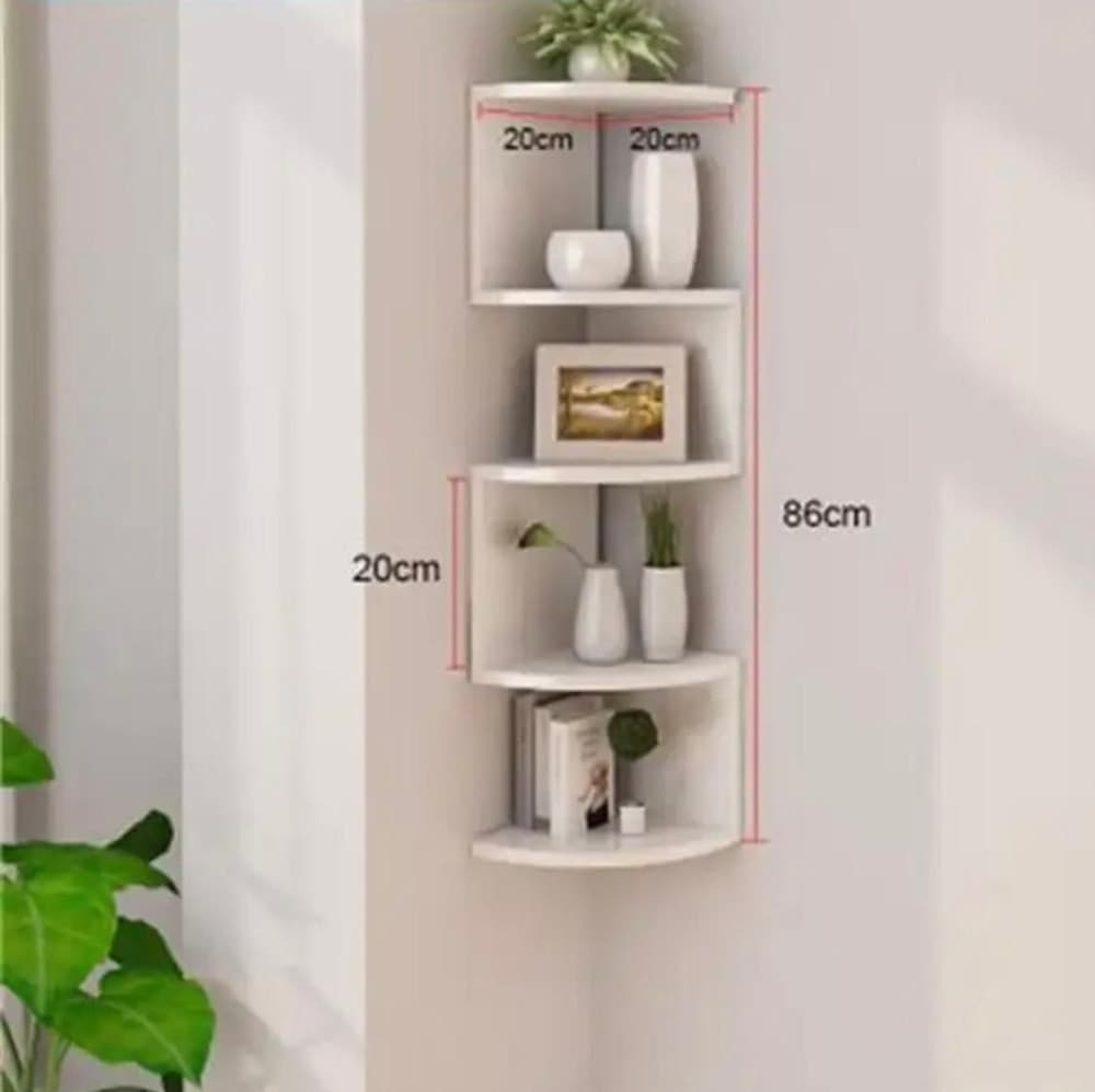 MENSOLA ANGOLARE A PARETE A 5 LIVELLI RADIALE CLASSICA RETTANGOLARE SCAFFALI LIBRERIA - 5