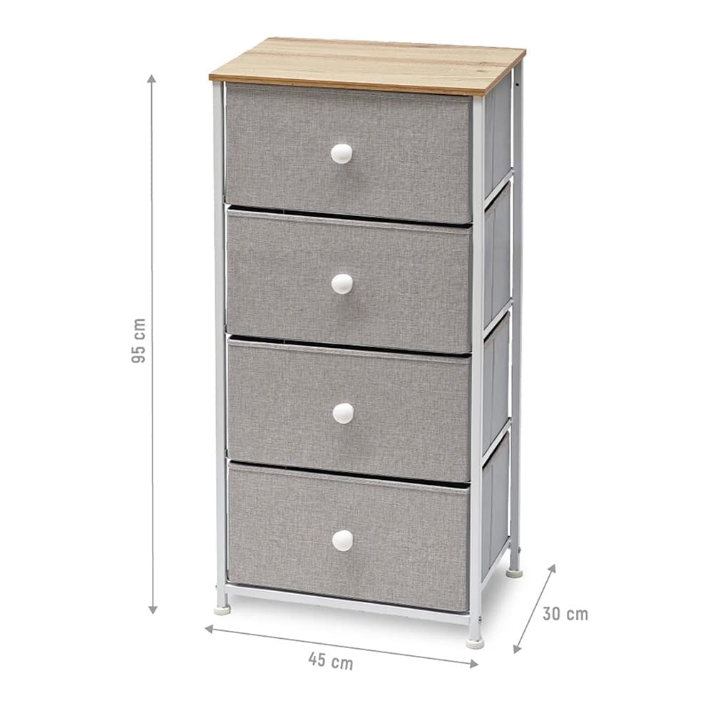 MOBILETTO MULTIUSO SALVASPAZIO 4 CASSETTI EFFETTO TESSUTO IN LEGNO NATURALE TNT GRIGIO - 4