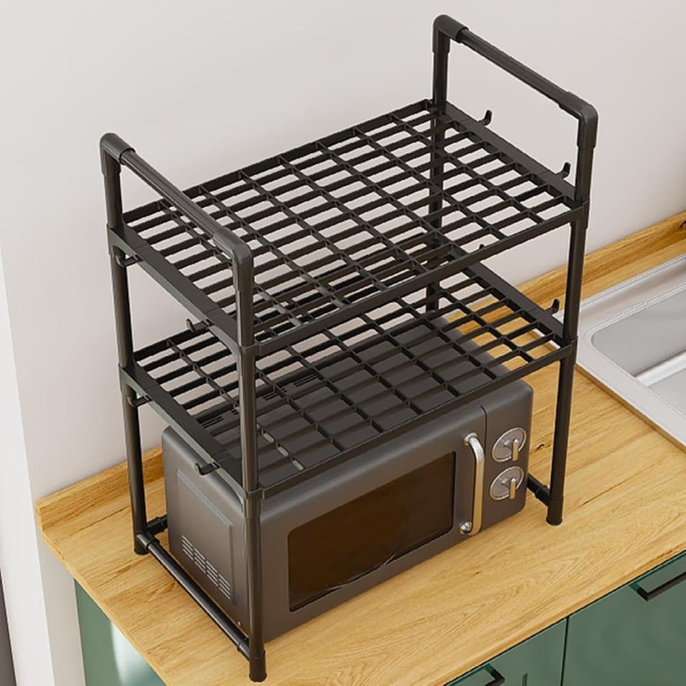 SCAFFALE PER FORNO MICROONDE A LIVELLI MENSOLA RIPIANI CUCINA SALVASPAZIO CON GANCI - 3