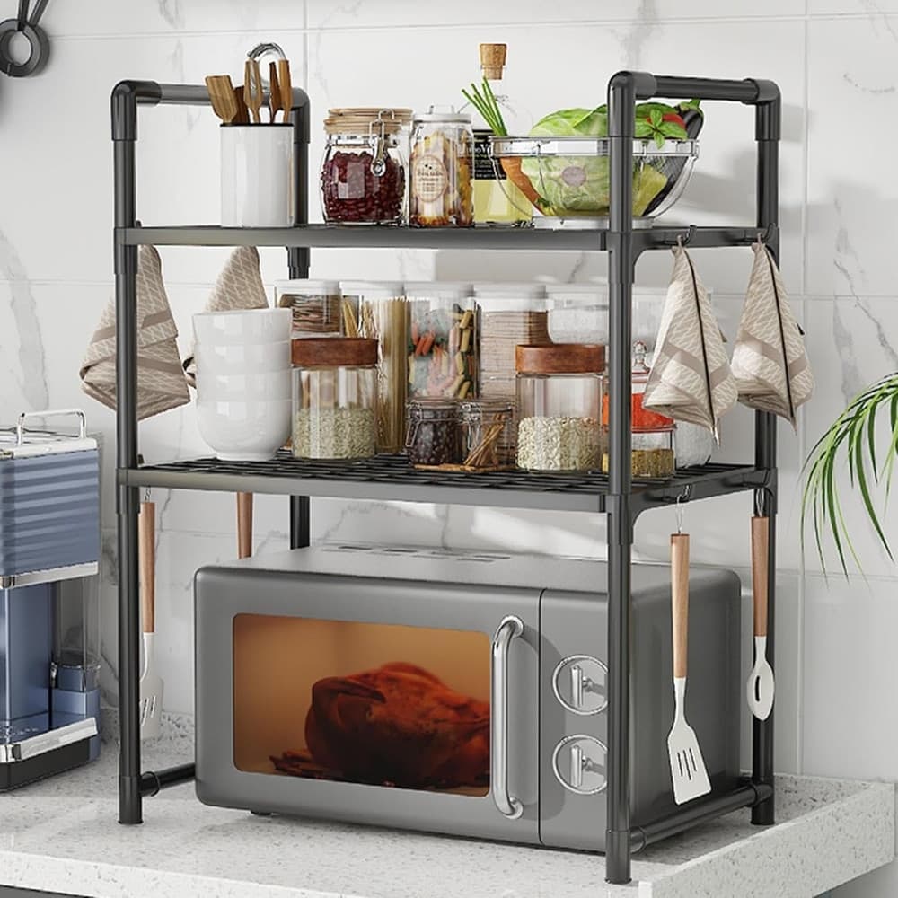SCAFFALE PER FORNO MICROONDE A LIVELLI MENSOLA RIPIANI CUCINA SALVASPAZIO CON GANCI - 5