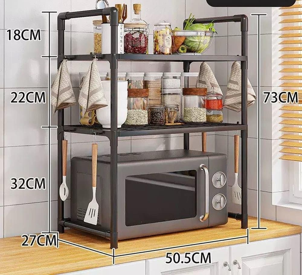 SCAFFALE PER FORNO MICROONDE A LIVELLI MENSOLA RIPIANI CUCINA SALVASPAZIO CON GANCI - 8