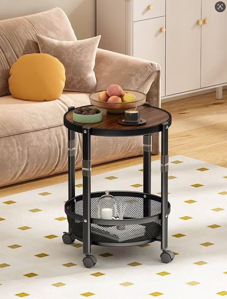 TAVOLO ROTONDO DESIGN PIEGHEVOLE MULTIUSO CARRELLO A 2 LIVELLI RIPIANI CON RUOTE 52X32CM - 2