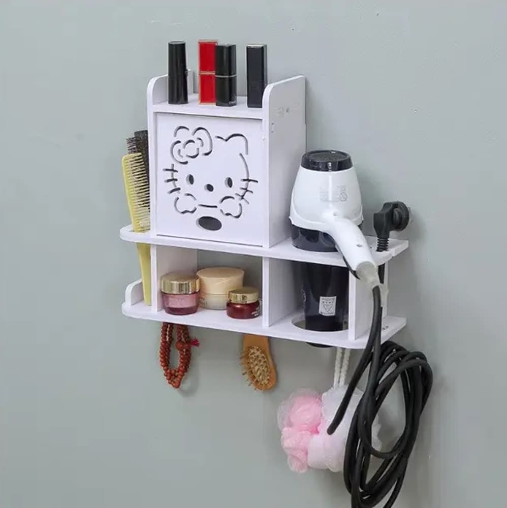 MOBILETTO A PARETE ORGANIZER BAGNO DECORO HELLO KITTY CON SCOMPARTI SUPPORTO ASCIUGACAPELLI - 3