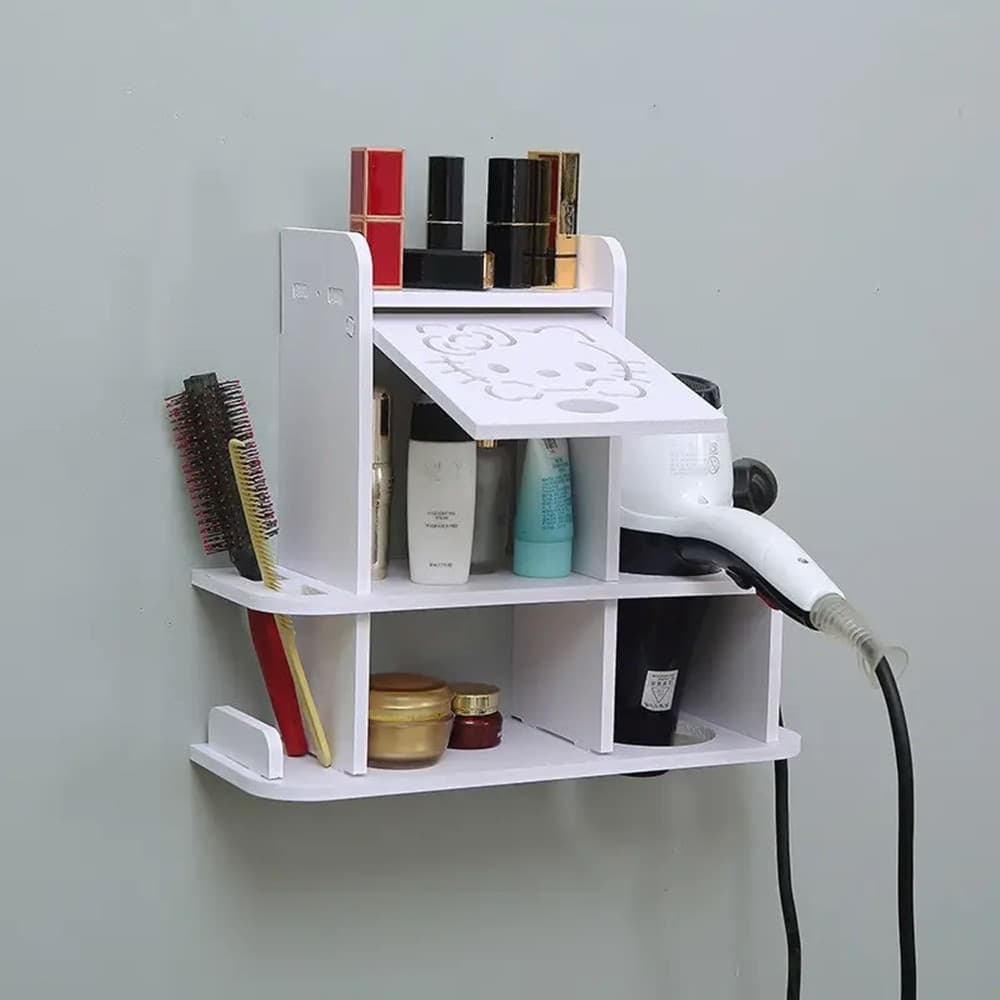 MOBILETTO A PARETE ORGANIZER BAGNO DECORO HELLO KITTY CON SCOMPARTI SUPPORTO ASCIUGACAPELLI - 6