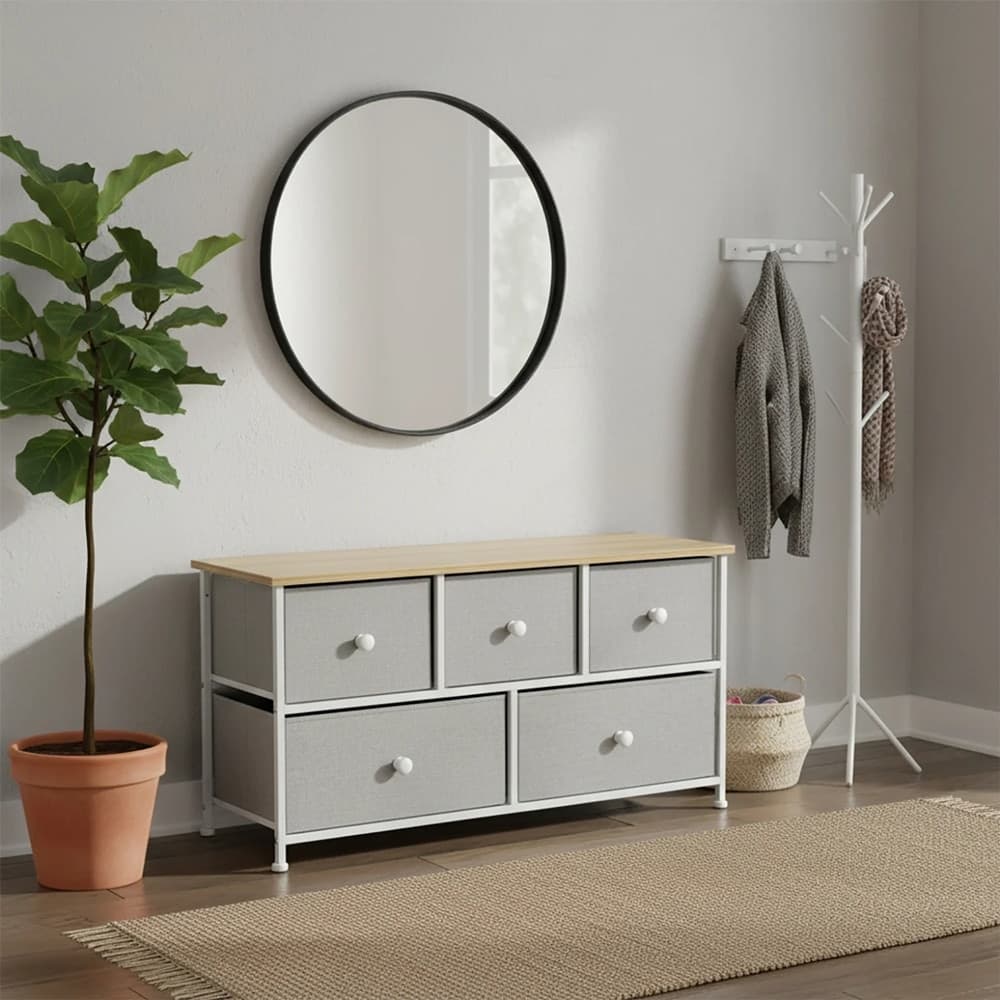 MOBILETTO CASSETTIERA MULTIUSO SALVASPAZIO 5 CASSETTI IN METALLO LEGNO NATURALE TNT GRIGIO - 3