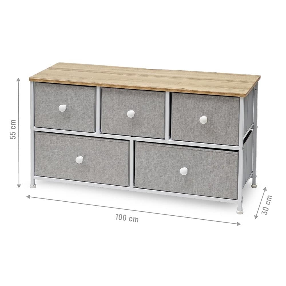 MOBILETTO CASSETTIERA MULTIUSO SALVASPAZIO 5 CASSETTI IN METALLO LEGNO NATURALE TNT GRIGIO - 4