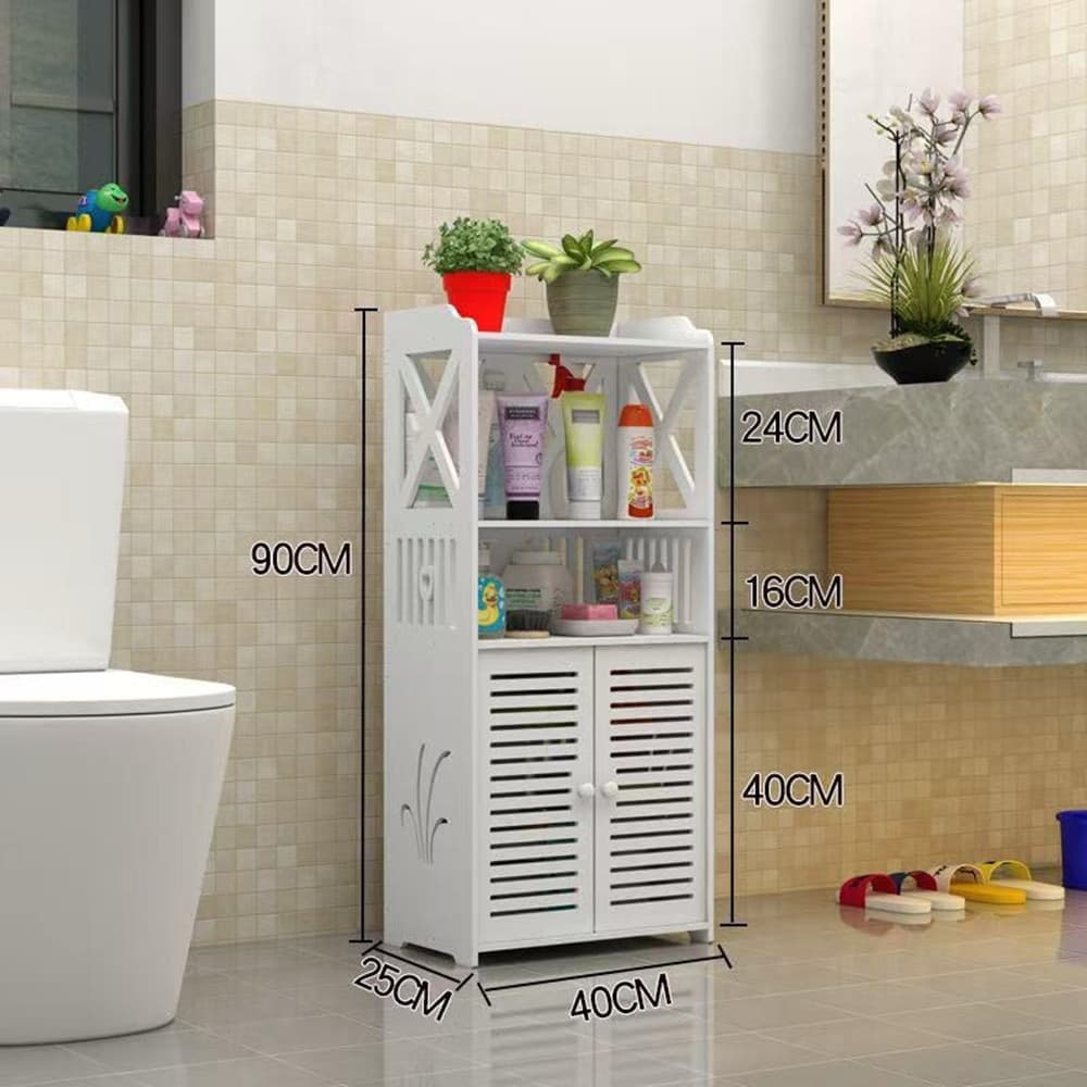 MOBILETTO DA BAGNO SALVASPAZIO CON ANTA ARMADIETTO BIANCO IMPERMEABILE ORGANIZER MULTIUSO - 2