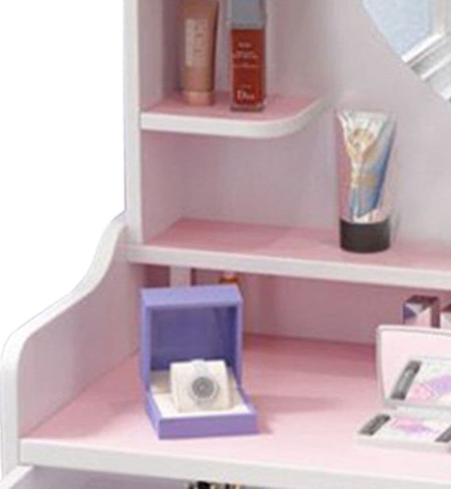 POSTAZIONE TRUCCO TAVOLO MAKE UP SPECCHIERA TOELETTA CON SPECCHIO A CUORE SGABELLO ROSA - 6