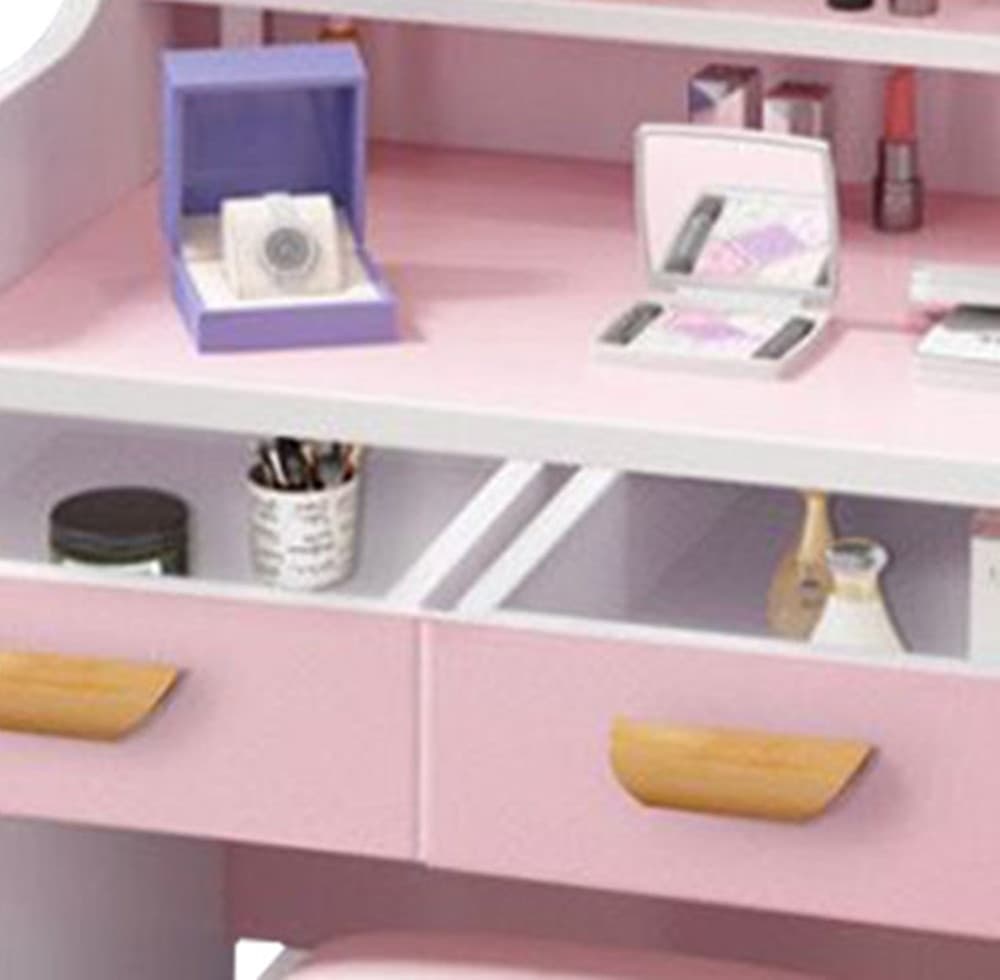 POSTAZIONE TRUCCO TAVOLO MAKE UP SPECCHIERA TOELETTA CON SPECCHIO A CUORE SGABELLO ROSA - 7