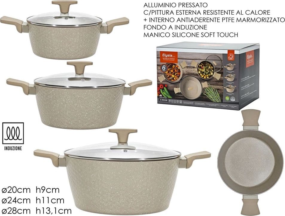 SET BATTERIA DI PENTOLE IN ALLUMINIO ANTIADERENTI 6PZ FONDO A INDUZIONE MANICI SOFT TOUCH - 2