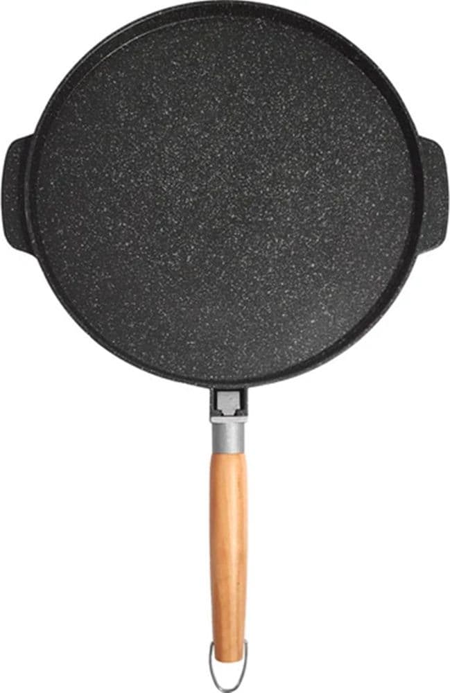 PADELLA PIASTRA BISTECCHIERA DOPPIA TONDA 2 IN 1 ANTIADERENTE IN ALLUMINIO LEGNO Ø32CM - 2
