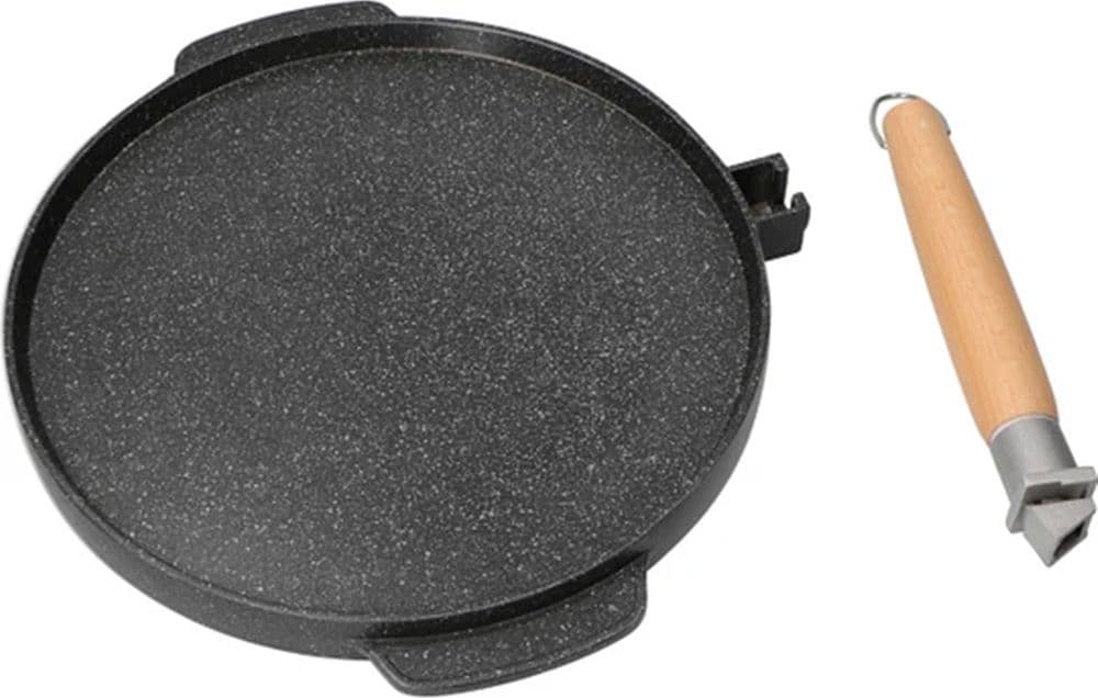 PADELLA PIASTRA BISTECCHIERA DOPPIA TONDA 2 IN 1 ANTIADERENTE IN ALLUMINIO LEGNO Ø32CM - 7