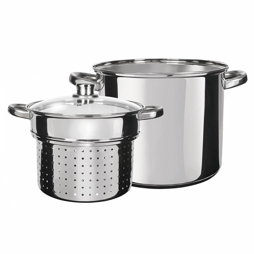 SET 3PZ PENTOLA CUOCIPASTA IN ACCIAIO SCOLA PASTA CON COPERCHIO MANICI Ø24CM 8LT INDUZIONE
