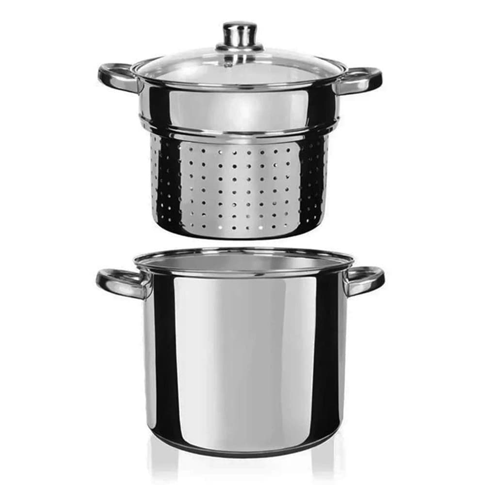 SET 3PZ PENTOLA CUOCIPASTA IN ACCIAIO SCOLA PASTA CON COPERCHIO MANICI Ø24CM 8LT INDUZIONE - 3