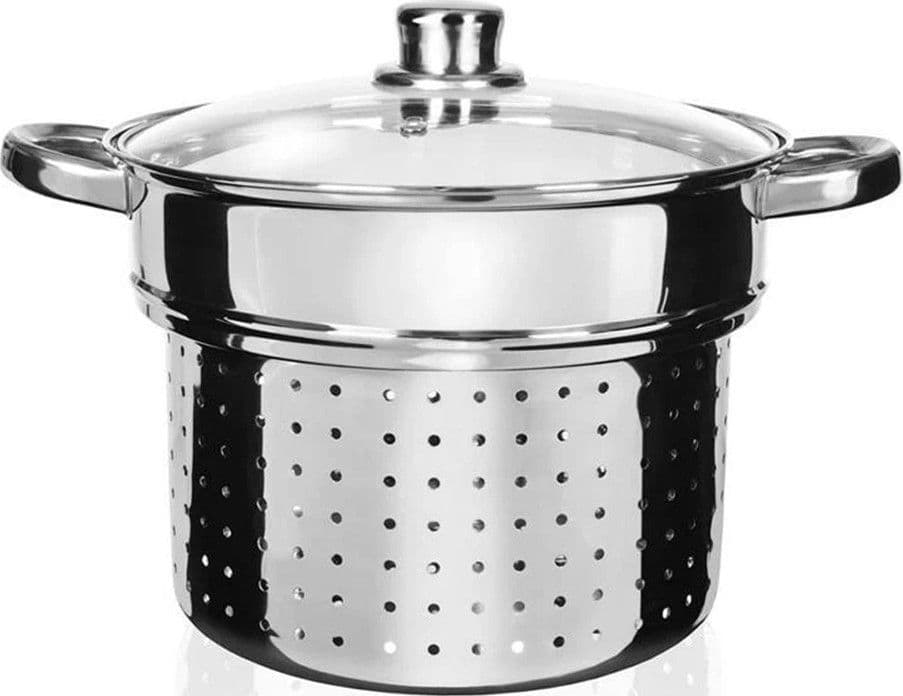 SET 3PZ PENTOLA CUOCIPASTA IN ACCIAIO SCOLA PASTA CON COPERCHIO MANICI Ø24CM 8LT INDUZIONE - 4