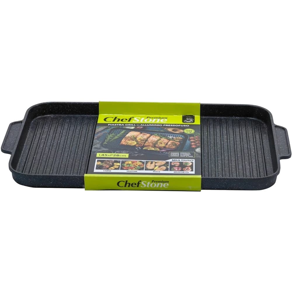 PIASTRA GRILL CON 2 MANICI FONDO INDUZIONE RIVESTIMENTO ANTIADERENTE EFFETTO PIETRA 45X28CM - 2