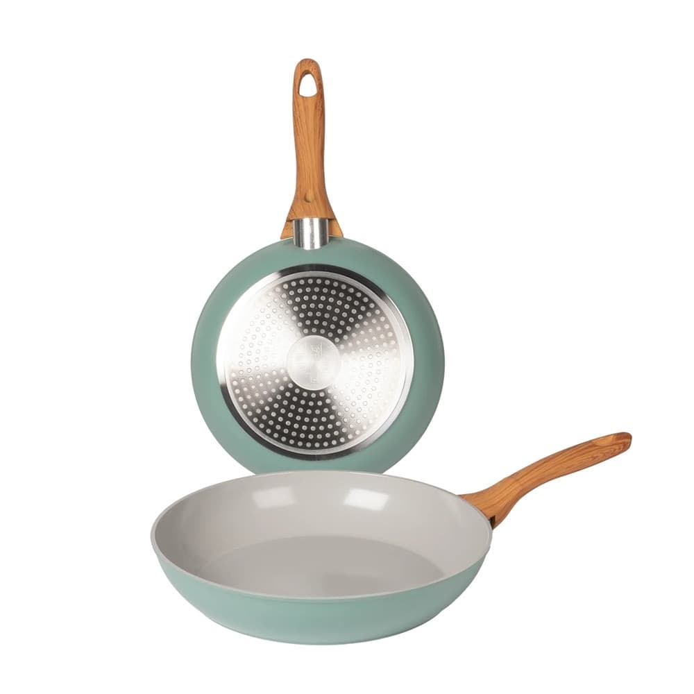 SET 2PZ PADELLE ANTIADERENTI IN ALLUMINIO FORGIATO MANICO SOFT TOUCH EFFETTO LEGNO Ø24/28CM - 3