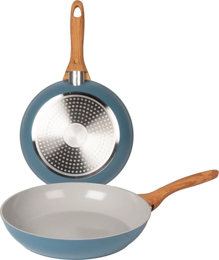 SET 2PZ PADELLE ANTIADERENTI IN ALLUMINIO FORGIATO MANICO SOFT TOUCH EFFETTO LEGNO Ø24/28CM - 4