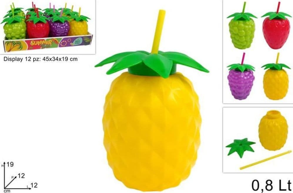 Bicchiere ananas con cannuccia 0,8L – borraccia estiva in plastica colorata per party e bambini - 3