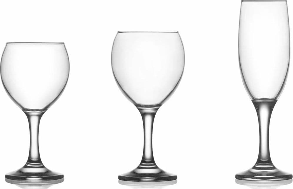 SET CALICI 18 PZ IN VETRO TRASPARENTE DA 260CC / 210CC / 190CC PER CHAMPAGNE ACQUA VINO - 2