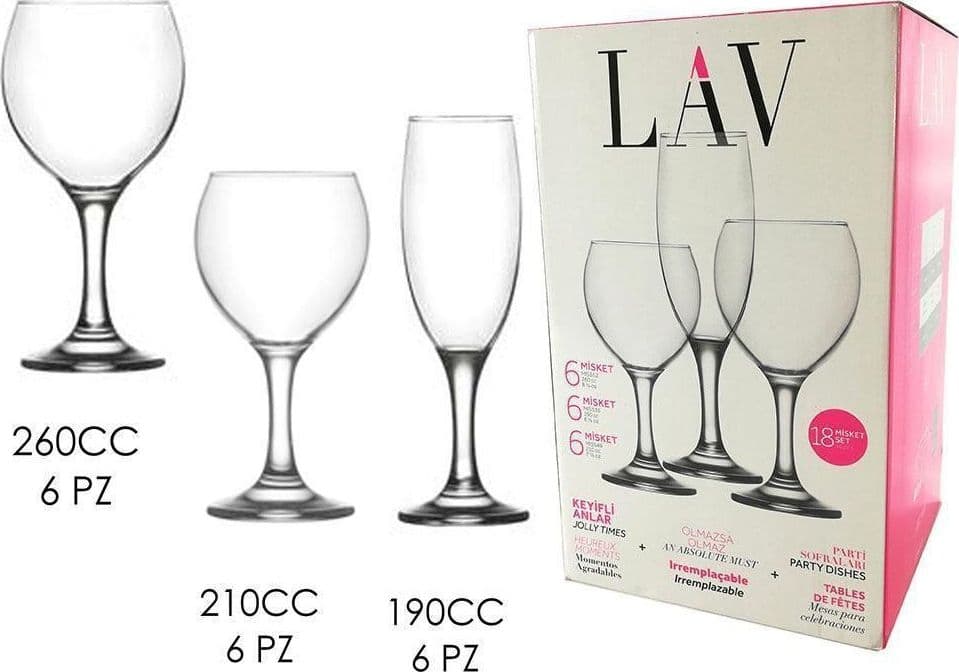 SET CALICI 18 PZ IN VETRO TRASPARENTE DA 260CC / 210CC / 190CC PER CHAMPAGNE ACQUA VINO - 3