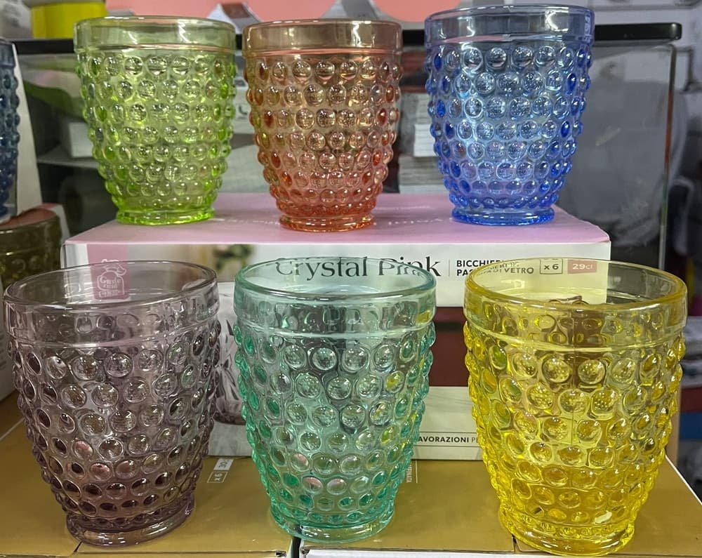 SET 6PZ BICCHIERI IN VETRO MULTICOLORE PER TAVOLA CUCINA CON MOTIVO A BOLLE IN RILIEVO - 2