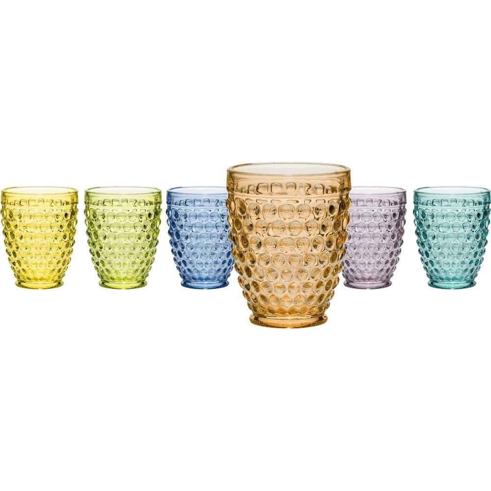 SET 6PZ BICCHIERI IN VETRO MULTICOLORE PER TAVOLA CUCINA CON MOTIVO A BOLLE IN RILIEVO - 3
