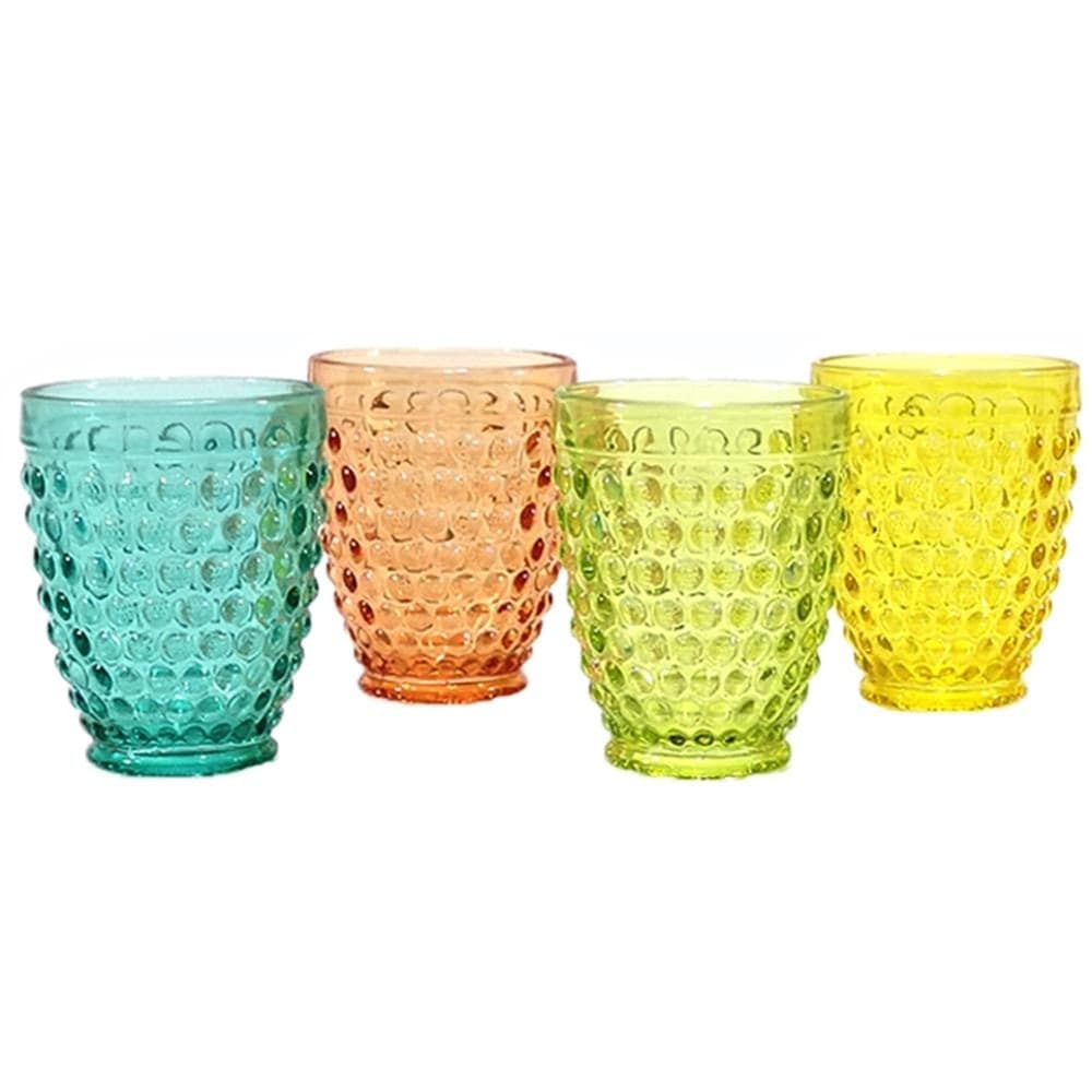 SET 6PZ BICCHIERI IN VETRO MULTICOLORE PER TAVOLA CUCINA CON MOTIVO A BOLLE IN RILIEVO - 4
