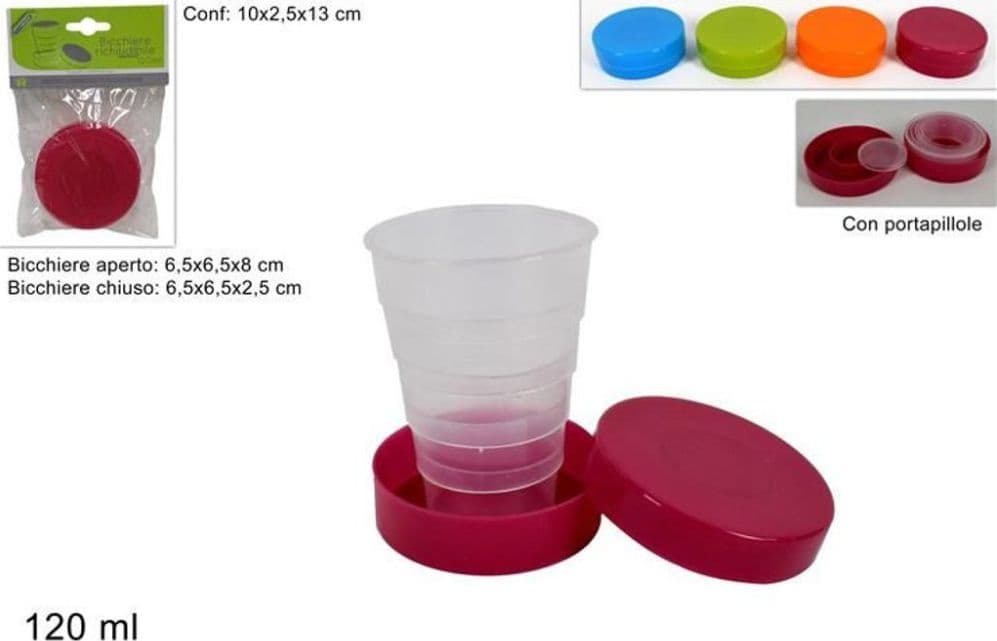 Bicchiere pieghevole 120ml con contenitore portapillole – tazza richiudibile compatta da viaggio - 2