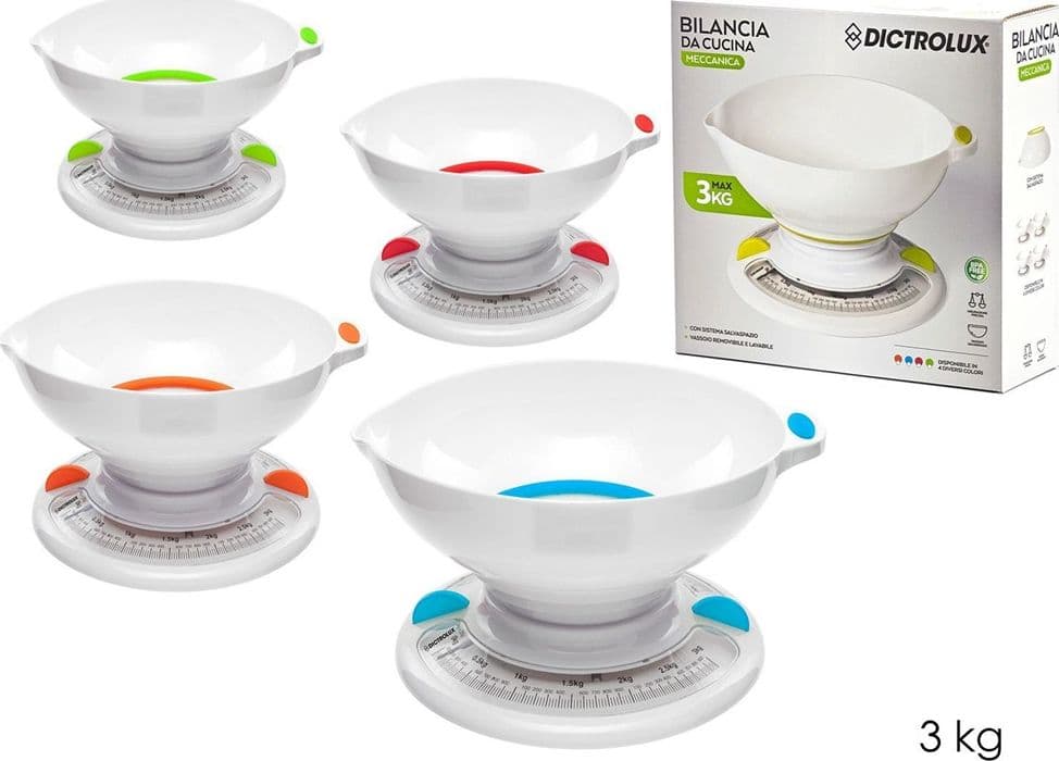 BILANCIA DA CUCINA MECCANICA ANALOGICA MAX 3KG CIOTOLA CON BECCUCCIO VERSATORE SALVASPAZIO - 2