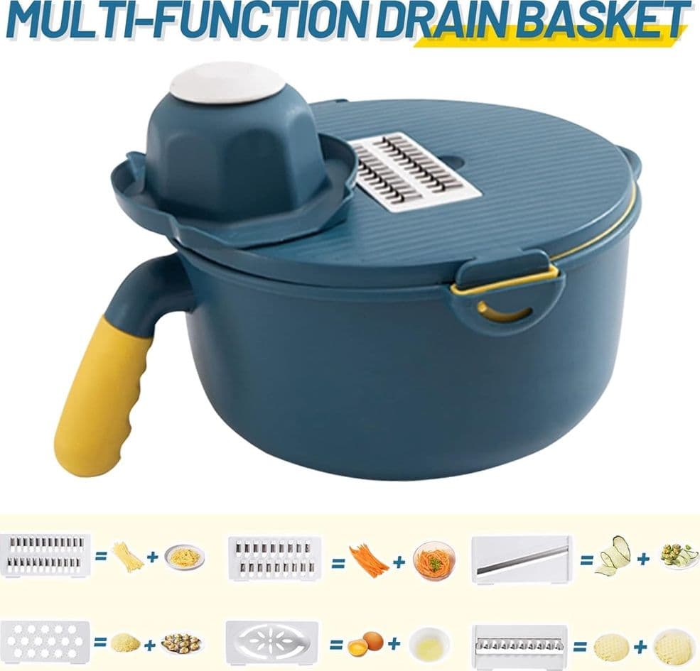AFFETTAVERDURE MULTIFUNZIONE MANDOLINO AFFETTATRICE CON CONTENITORE SCOLAPIATTI - 3