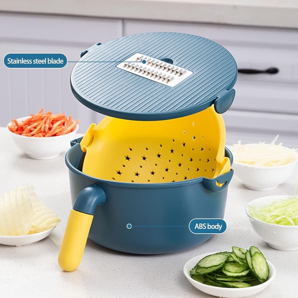 AFFETTAVERDURE MULTIFUNZIONE MANDOLINO AFFETTATRICE CON CONTENITORE SCOLAPIATTI - 7
